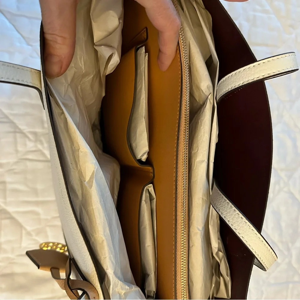 Tory Burch Cream Leather Tote with Gold Charm - Picture 8 of 12